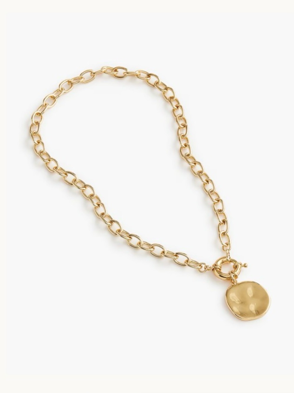 J Crew- Hammered Pendant Link Necklace — Gold